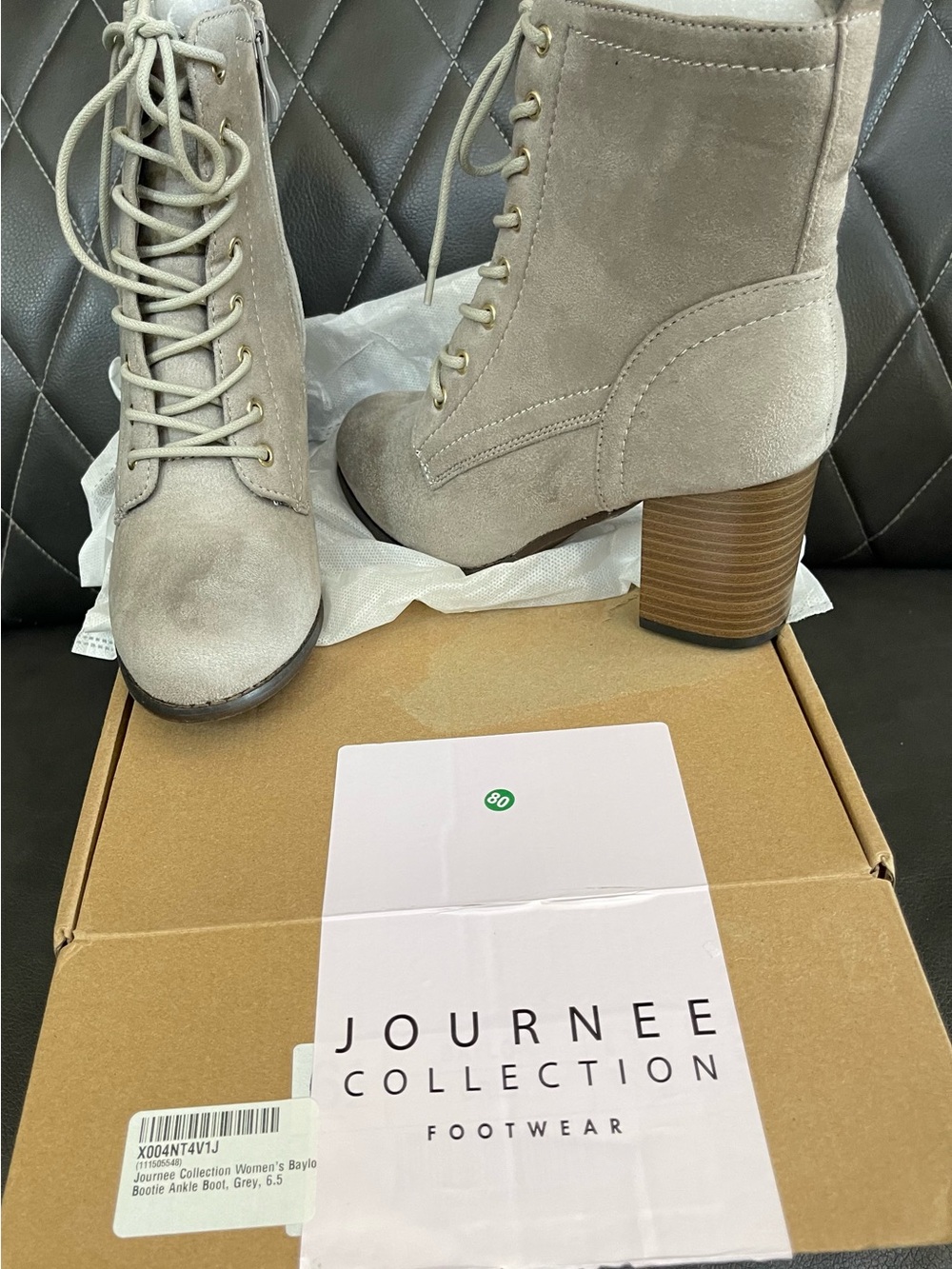 Journee Collection Taupe Lace-Up Block Heel Ankle Boots